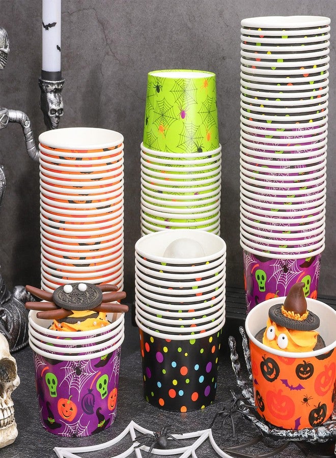 JarThenaAMCS مجموعة جارثينا إيه إم سي إس، ١٠٠ قطعة من أكواب الوجبات الخفيفة للهالوين، بتصميمات اليقطين والجمجمة وشبكة العنكبوت والنقاط، أوعية ورقية للاستخدام مرة واحدة، سعة ٩ أونصات، مثالية للآيس كريم والحلويات والأطعمة الساخنة والباردة، ولوازم حفلات أعياد الميلاد أو حفلات الهالوين. - Image 5